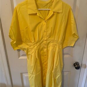 Yellow Button-Front Mini Dress